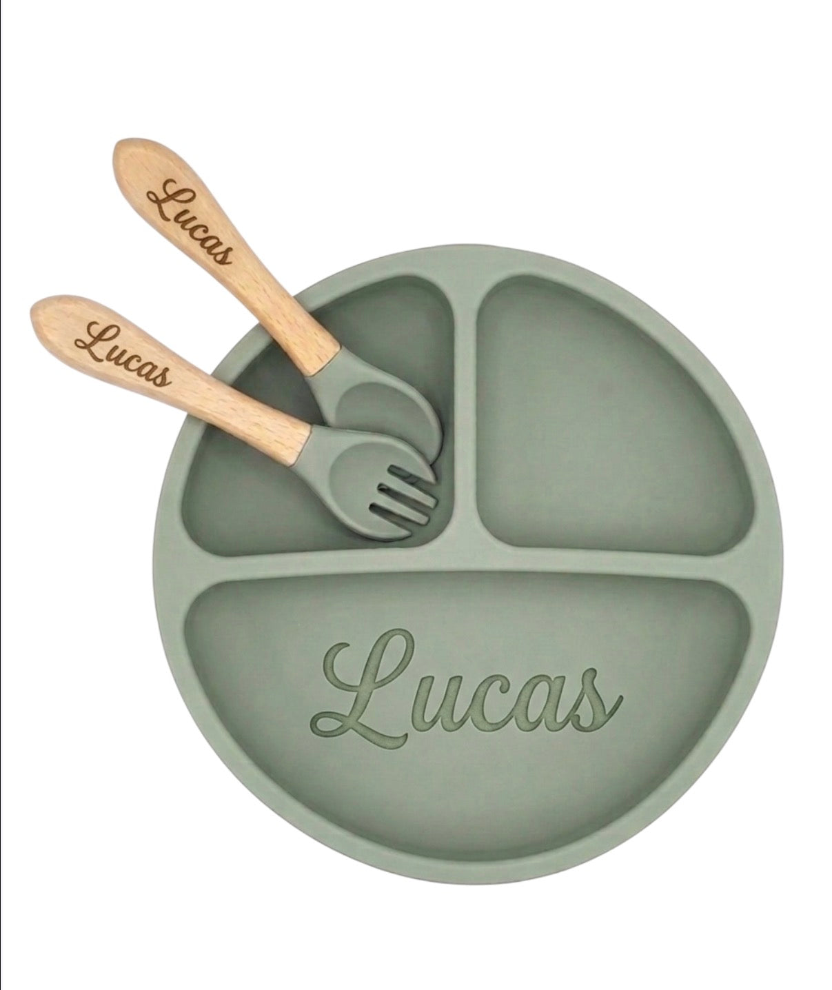 Set de Plato Plano de Silicona con Tenedor y Cuchara