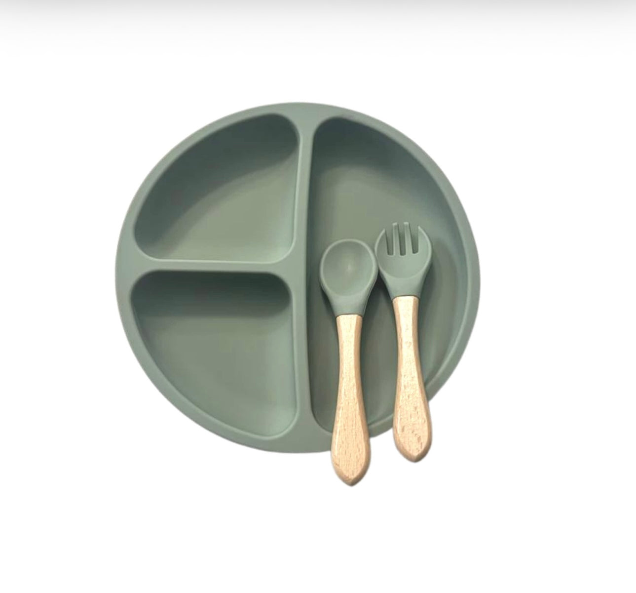 Set de Plato Plano de Silicona con Tenedor y Cuchara