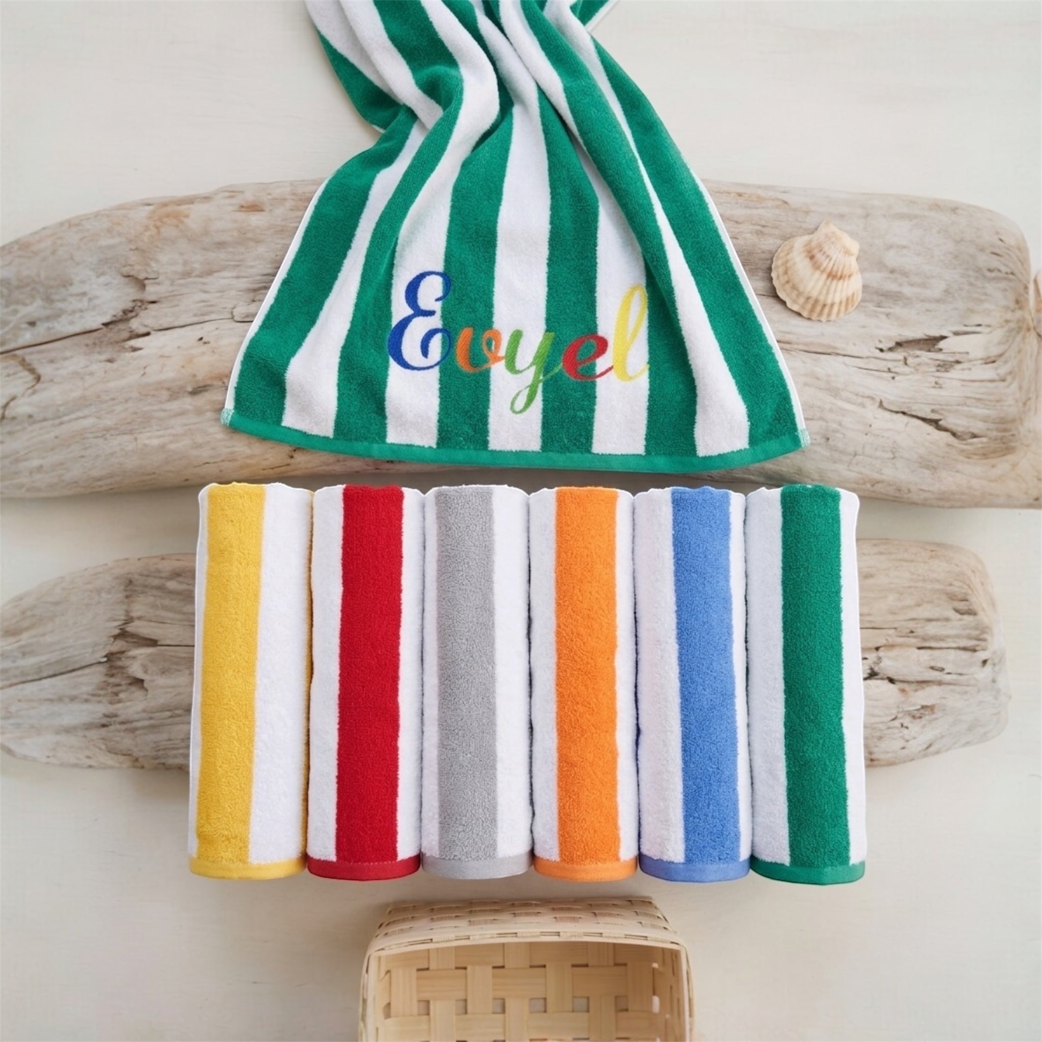 Toalla de Playa Personalizada Premium (30" x 60") - Diseño Cabana Stripe